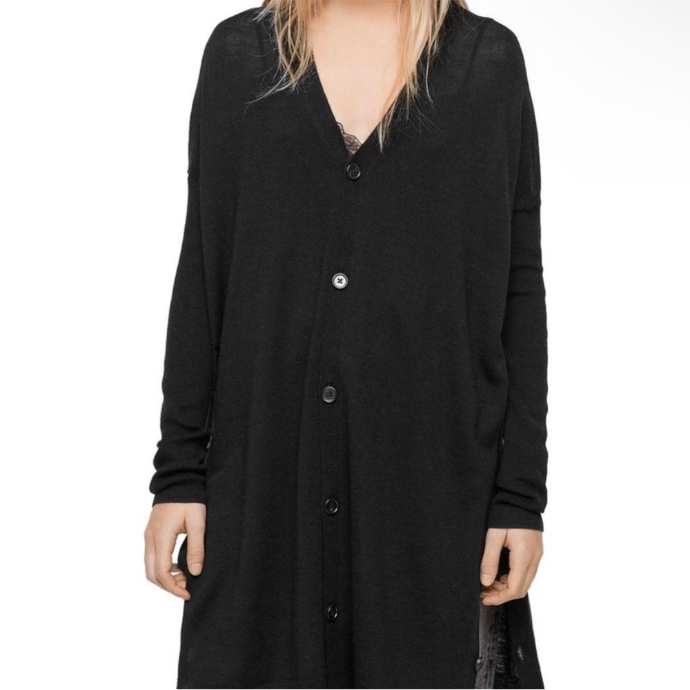 ALL-SAINTS MORI MERINO WOOL LONG CARDIGAN SWEATER BLACK SIZE MEDIUM NEW - Picture 6 of 14